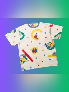 Handmade, Upcycled Vintage Caillou Bedsheet T-Shirt Size M